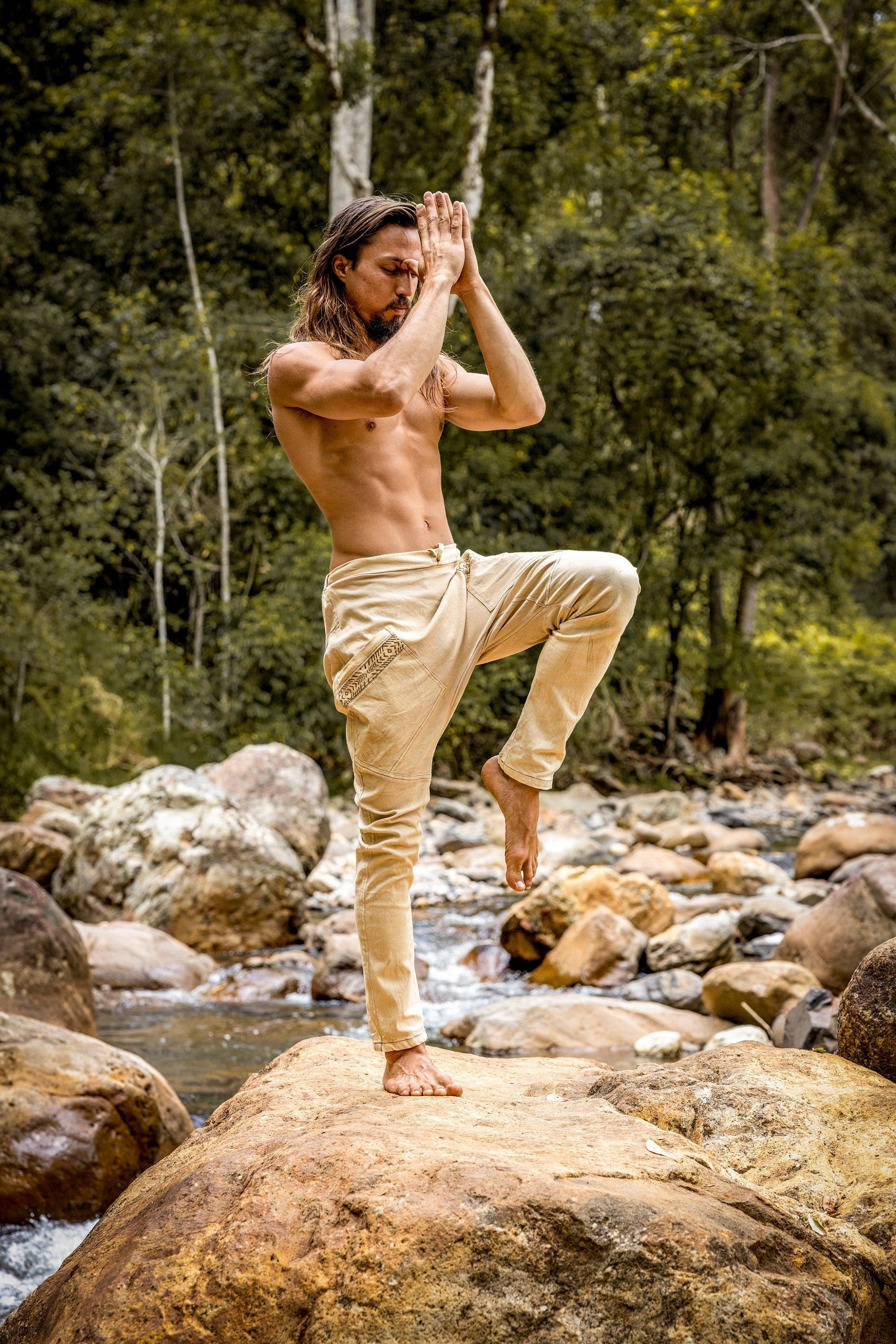 AGILO Beige Yoga Pants Harem Drop Crotch with Zipped