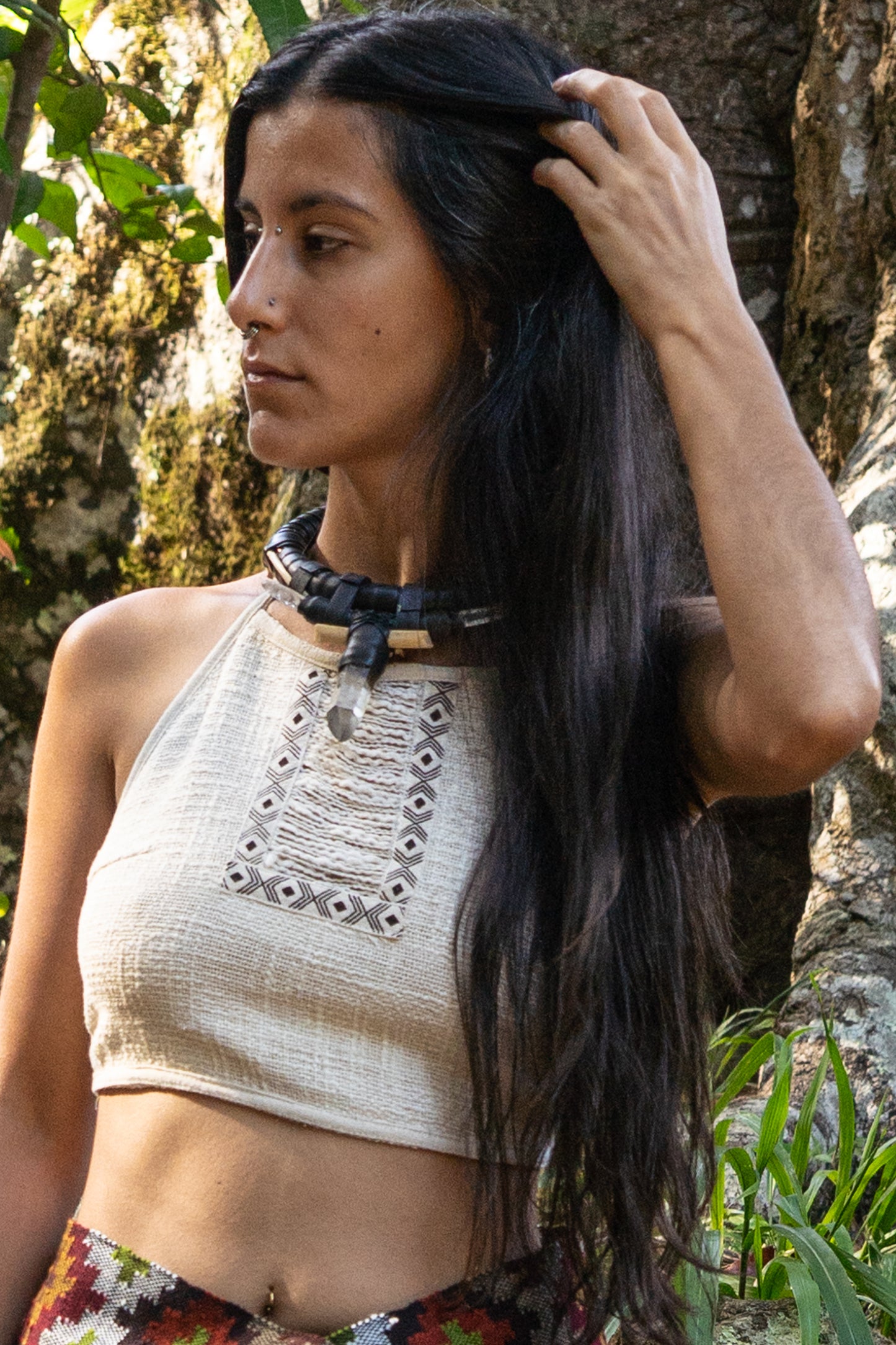 EIRINI Crop Top Yoga Brown Sleeveless Natural Cotton Tank Shirt Festival Ceremony Tribal Fairy Pixie Boho AJJAYA