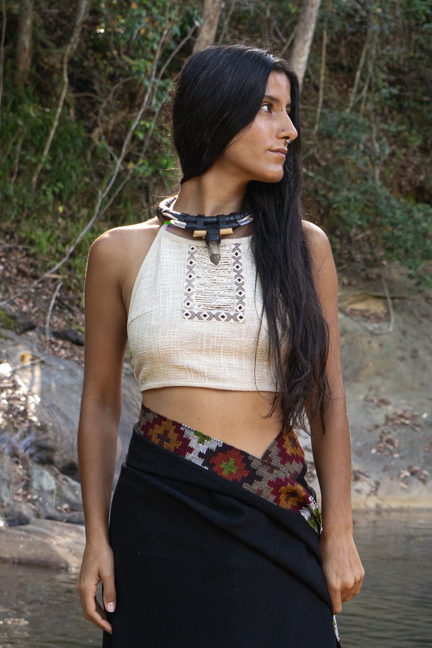 EIRINI Crop Top Yoga Brown Sleeveless Natural Cotton Tank Shirt Festival Ceremony Tribal Fairy Pixie Boho AJJAYA