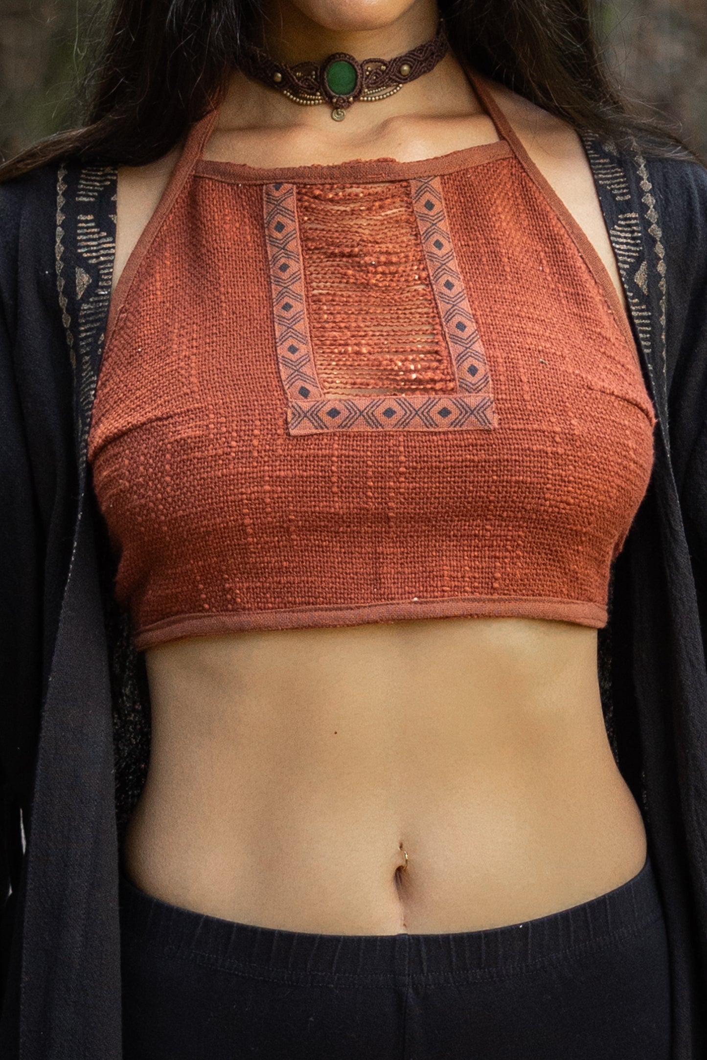 EIRINI Crop Top Yoga Brown Sleeveless Natural Cotton Tank Shirt Festival Ceremony Tribal Fairy Pixie Boho AJJAYA