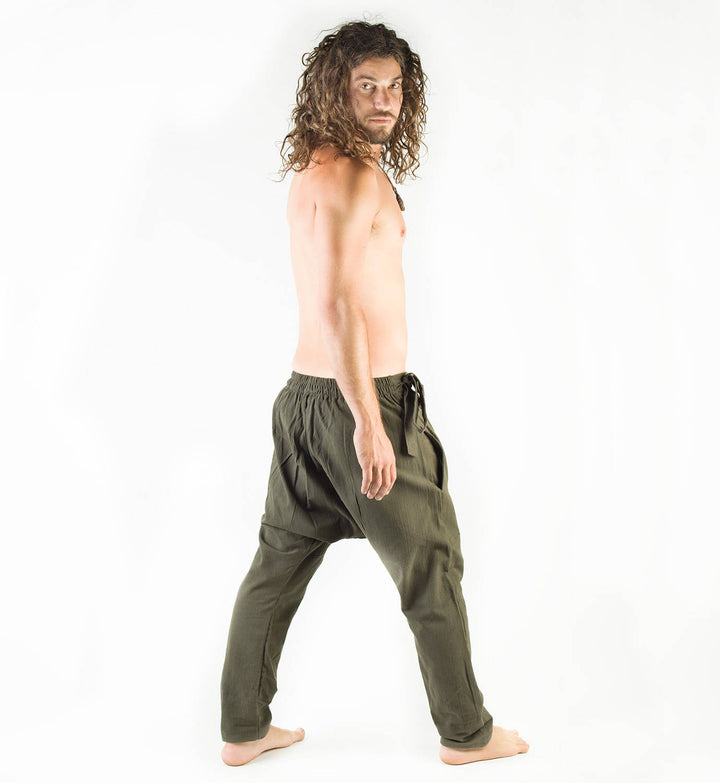 Men s Green Afghani Drop Crotch Harem Pants AJJAYA