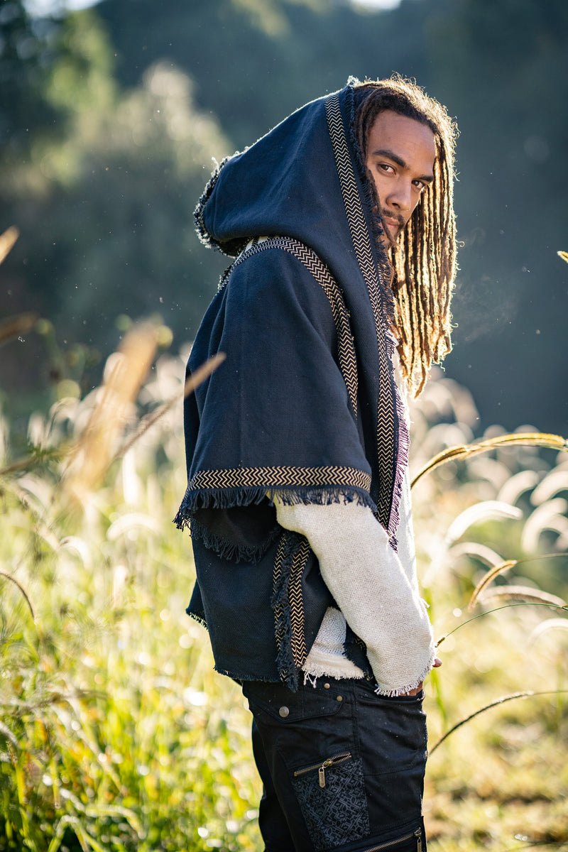 Mens Hooded Kimono Vest Black Alchemist Wizard Sorcerer AJJAYA