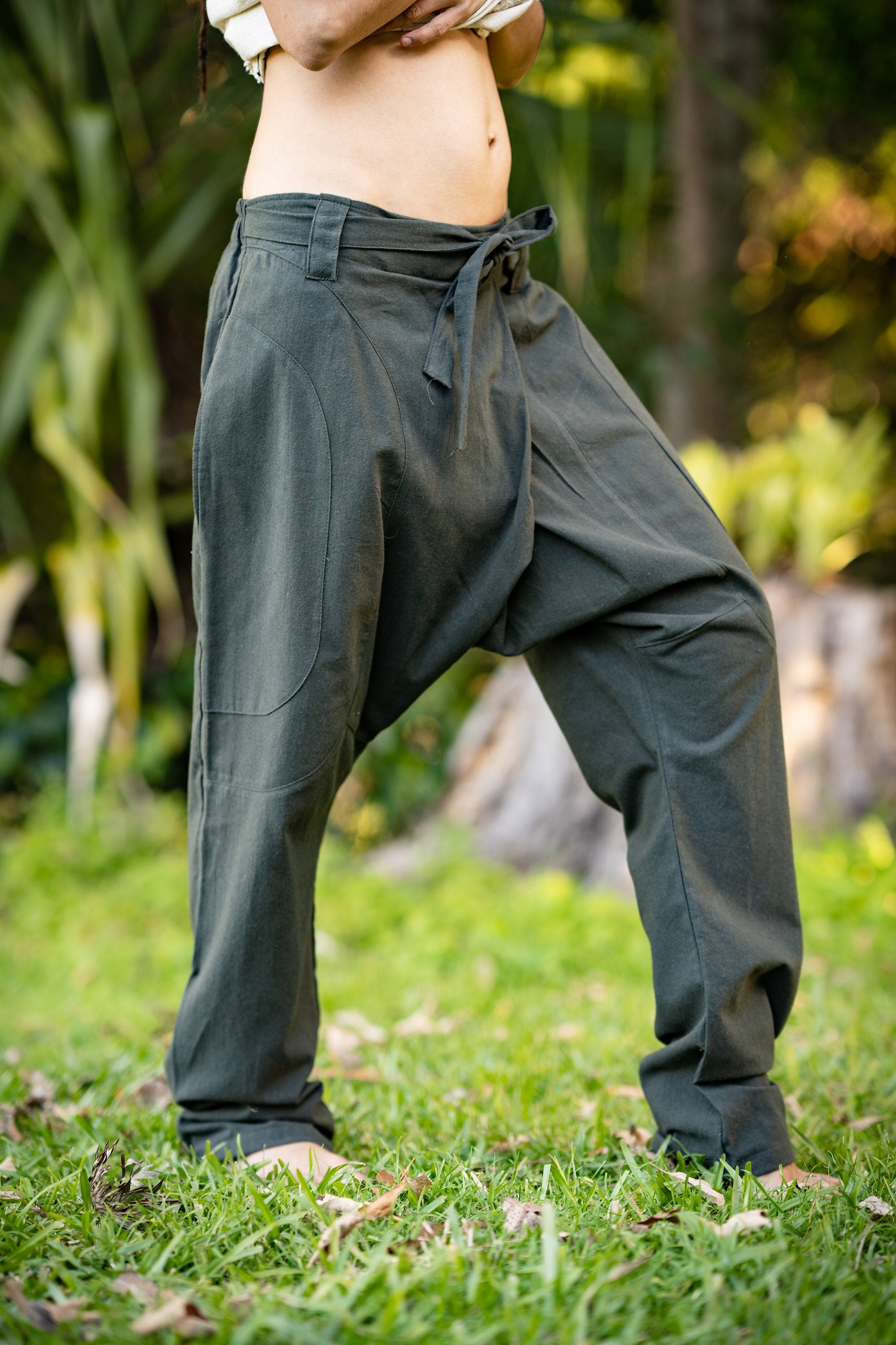 Beige Women's Drop Crotch, Boho Pants