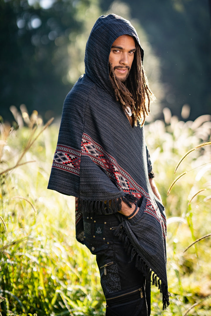 Grey 2024 hooded poncho