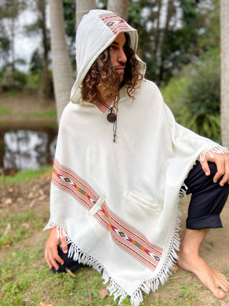 White hooded poncho sale