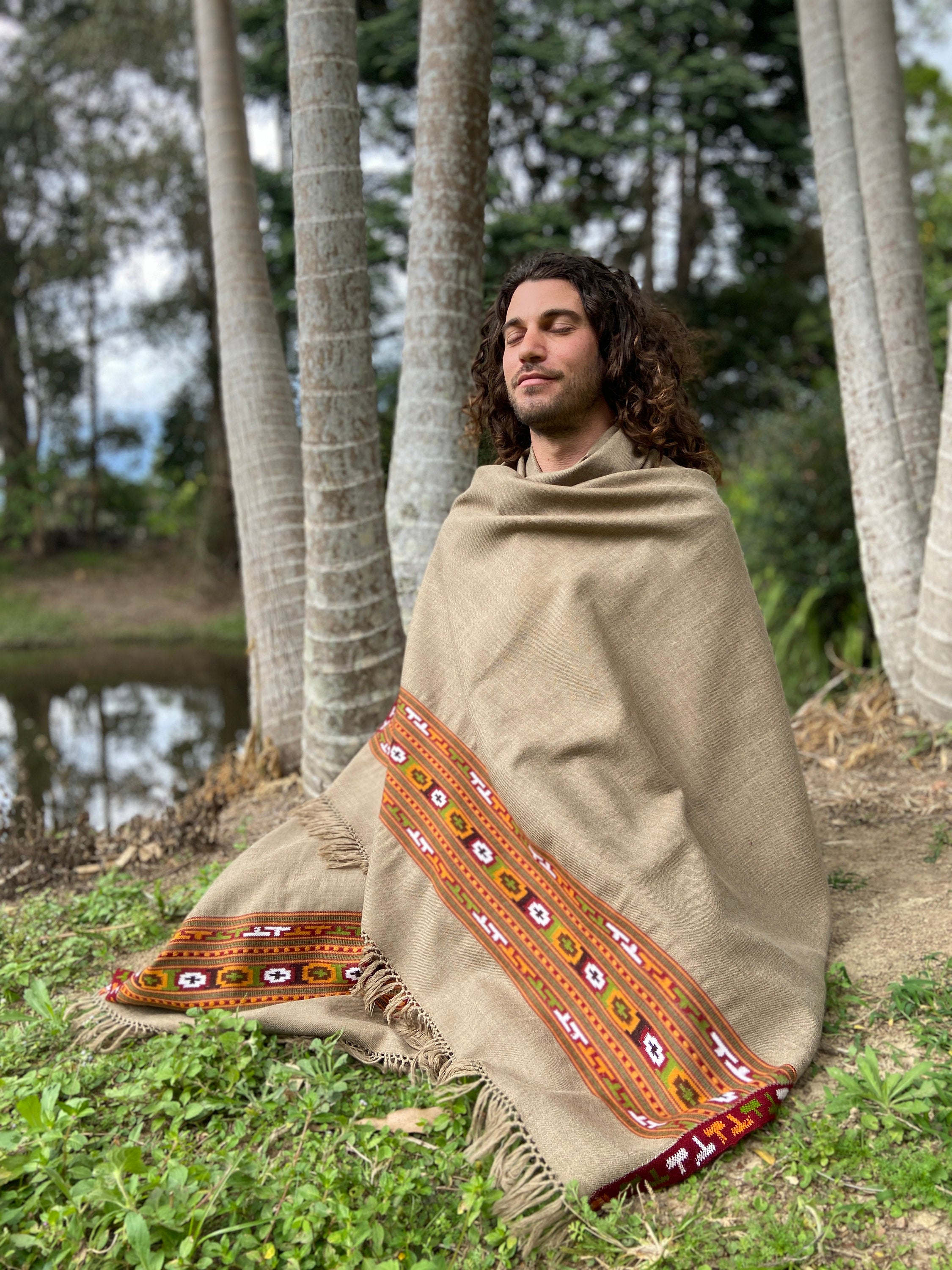 SATI Shawl Grey Handwoven Wool Meditation Prayer Scarf Blanket