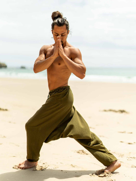 100% Natural Cotton Yoga Pants for Breathable Relaxation  Eco-Friendly/Unisex Harem Pants/Loose Fit Cotton Trousers/Cotton Harem  (Blue)