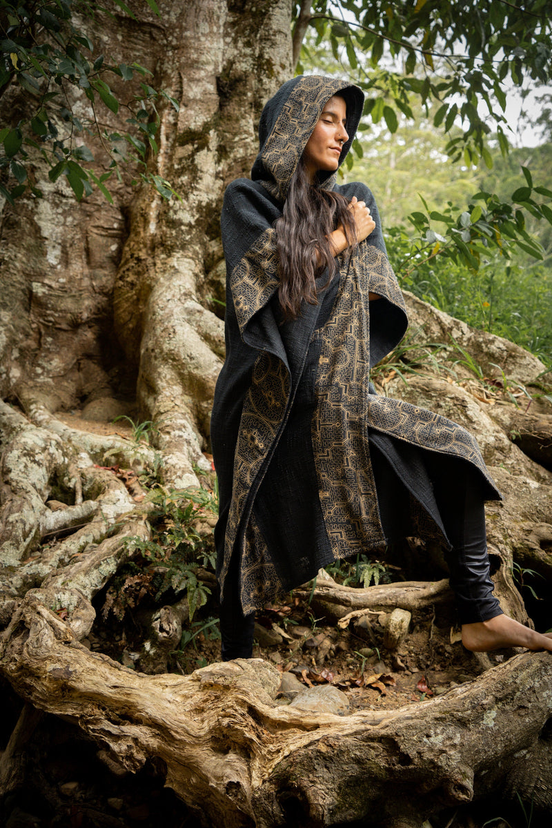 Womens hooded poncho cape top