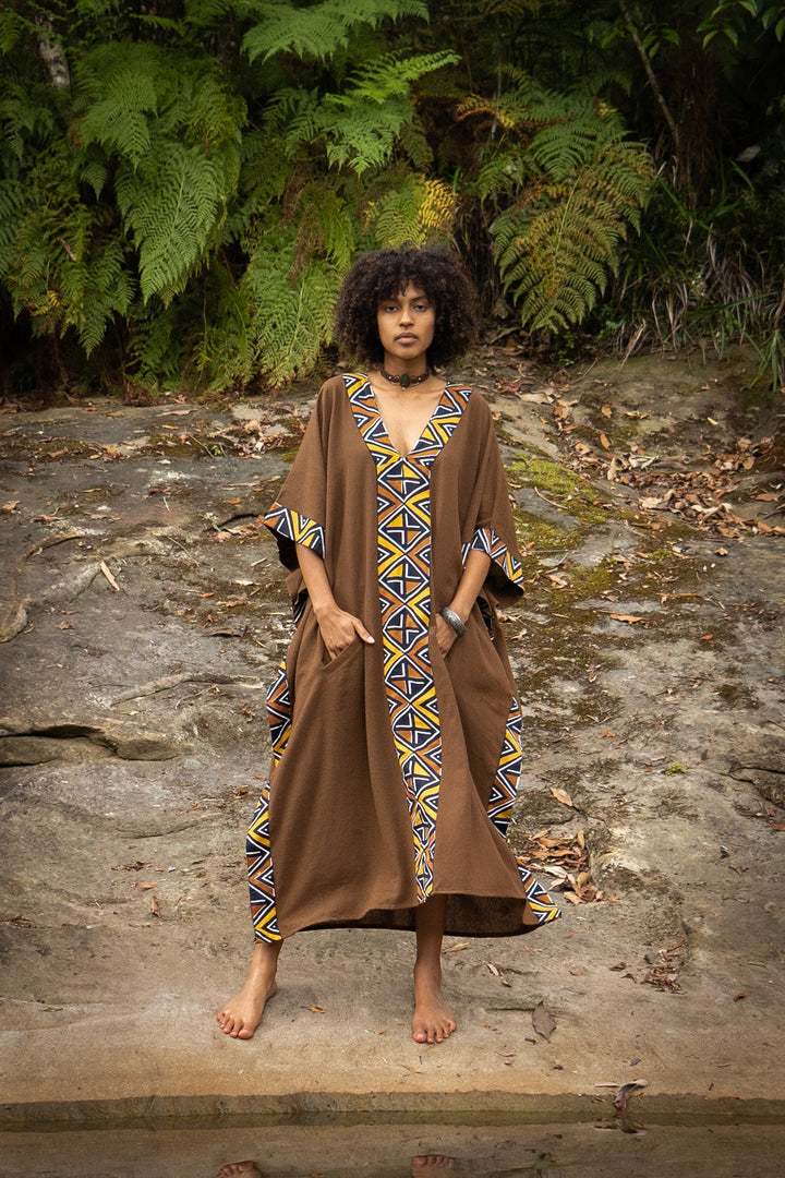 KAFATU Womens Brown Kaftan Dress Maxi African Tribal – AJJAYA