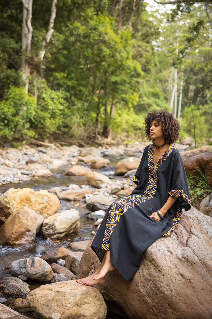 KAFATU Womens Black Kaftan Dress Maxi African Tribal – AJJAYA