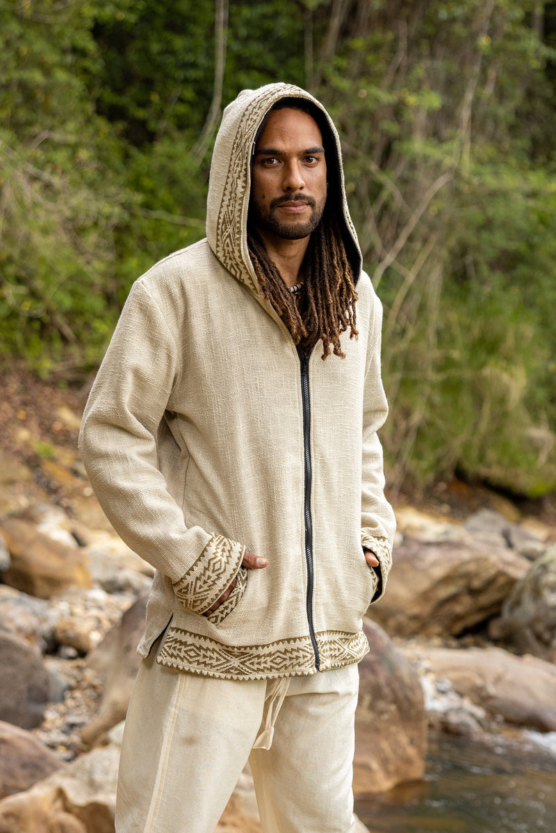 AMAGUK Mens Fleece Jacket Beige Hooded Hoodie Jumper Large Hood Block AJJAYA